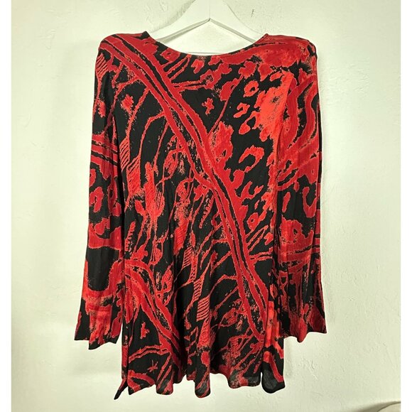 Carole Little Womens Red & Black Abstract Print Long Sleeve Tunic Size 10 Casual - Picture 1 of 9
